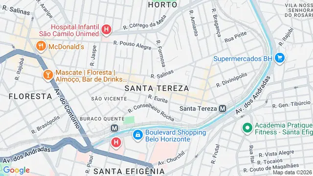 Mapa do bairro Santa Tereza, Belo Horizonte - MG