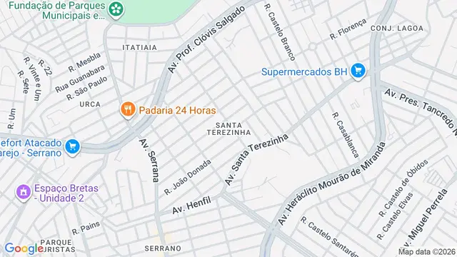 Mapa do bairro Santa Terezinha, Belo Horizonte - MG