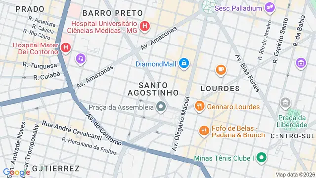 Mapa do bairro Santo Agostinho, Belo Horizonte - MG