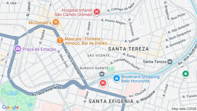 Mapa do bairro São Vicente, Belo Horizonte - MG