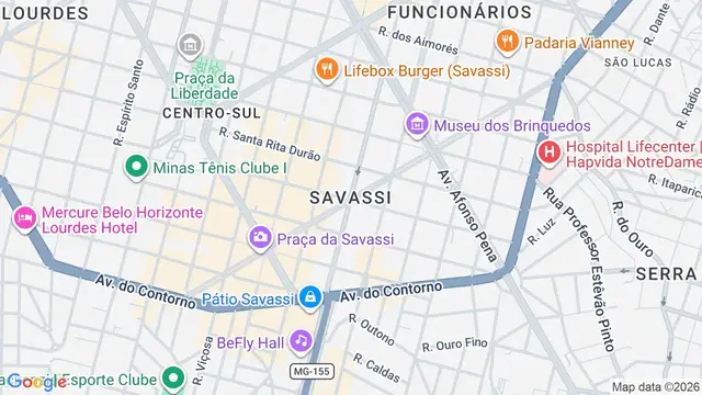 Mapa do bairro Savassi, Belo Horizonte - MG