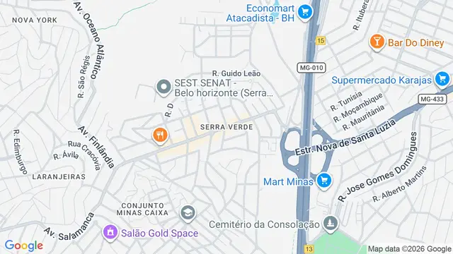 Mapa do bairro Serra Verde, Belo Horizonte - MG