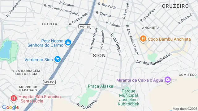 Mapa do bairro Sion, Belo Horizonte - MG