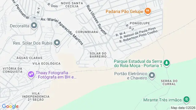 Mapa do bairro Solar do Barreiro (Barreiro), Belo Horizonte - MG