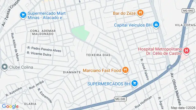 Mapa do bairro Teixeira Dias, Belo Horizonte - MG