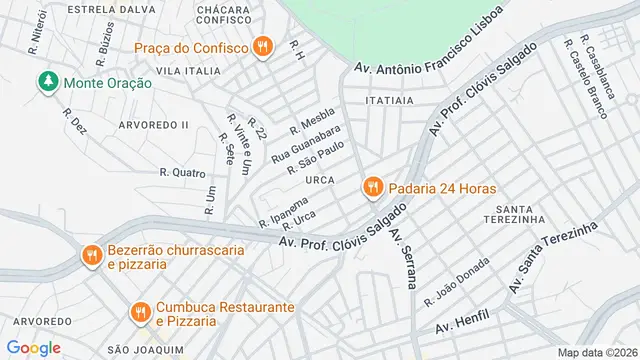 Mapa do bairro Urca, Belo Horizonte - MG