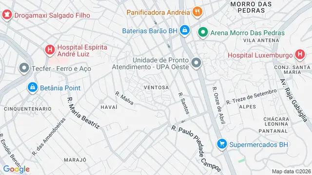 Mapa do bairro Ventosa, Belo Horizonte - MG