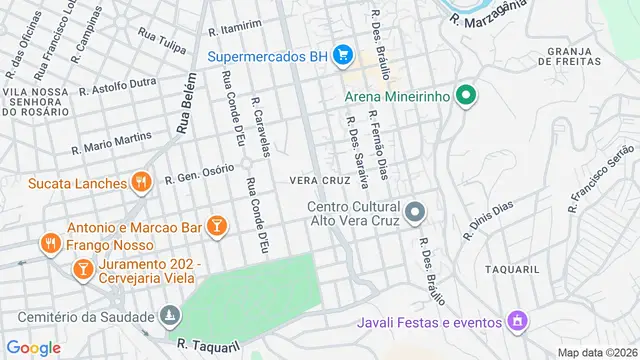 Mapa do bairro Vera Cruz, Belo Horizonte - MG