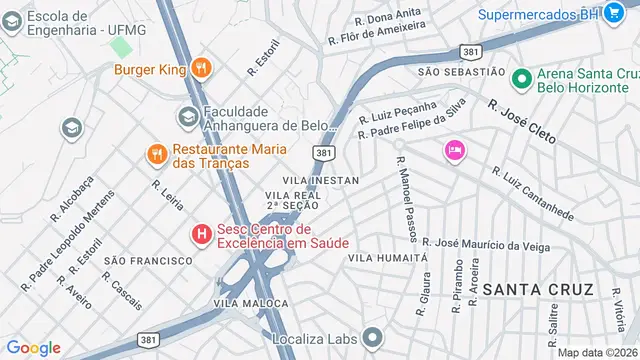 Mapa do bairro Vila Inestan, Belo Horizonte - MG