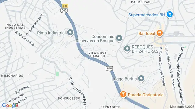 Mapa do bairro Vila Nova Paraíso, Belo Horizonte - MG