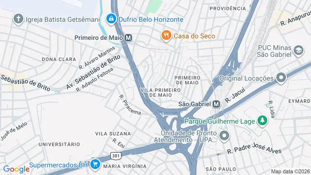 Mapa do bairro Vila Primeiro de Maio, Belo Horizonte - MG