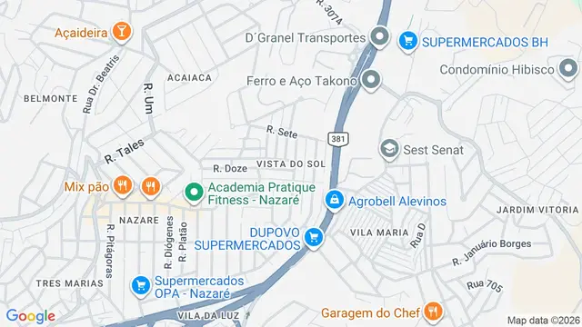 Mapa do bairro Vista do Sol, Belo Horizonte - MG